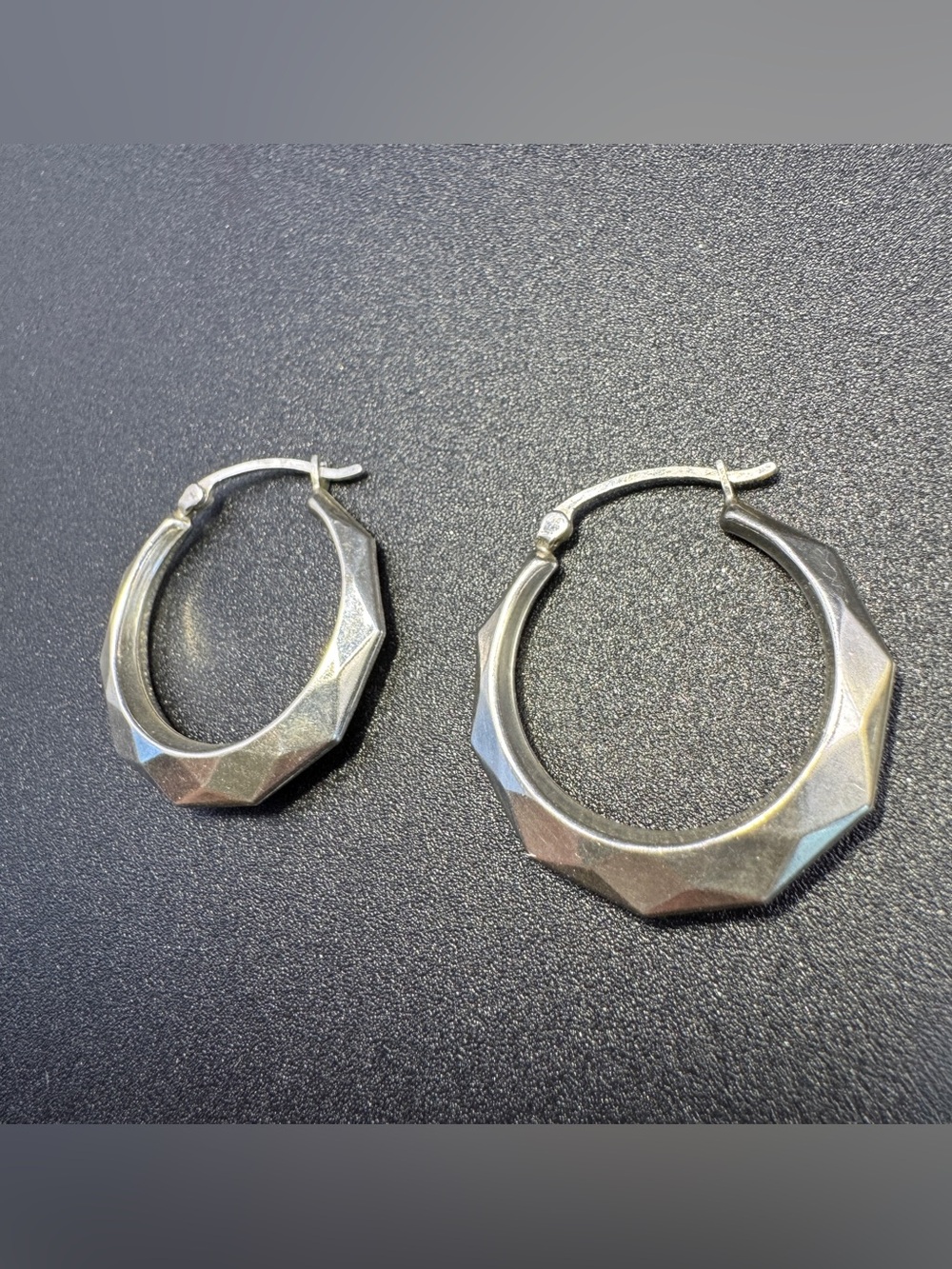 Sterling Silver 925 Faceted Geometric Hoop Earrings 3.3g